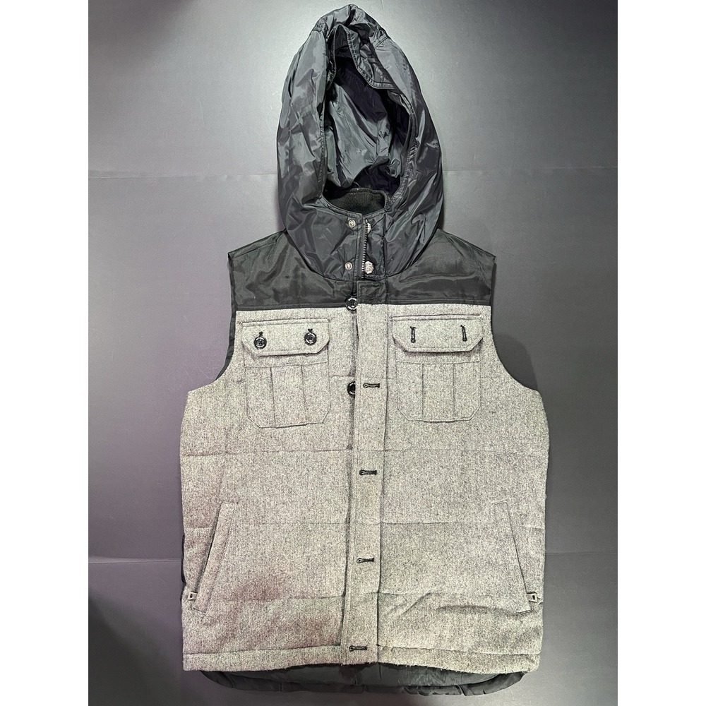 Grunge Y2K WT02 Hooded Puffer Vest Men's Size S - Black / Gray